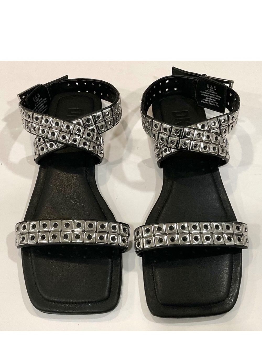DKNY Arina Metallic Crisscross Ankle-Strap Sandals Black Tone Size 11 LIKE NEW